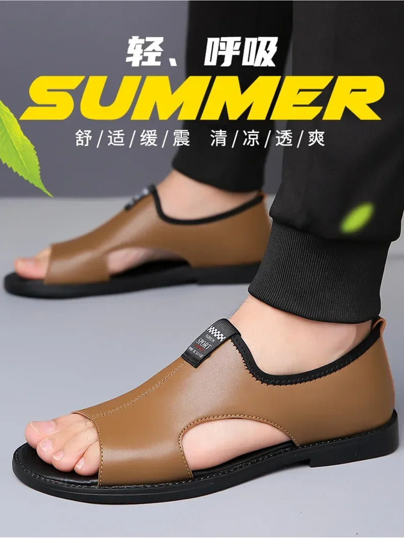 Sandals for Men Brand Casual Shoes Outdoor Fashion Men's Slippers Comfortable Beach Shoes High Quality Leather Man Flat 2025 - Sun Studio