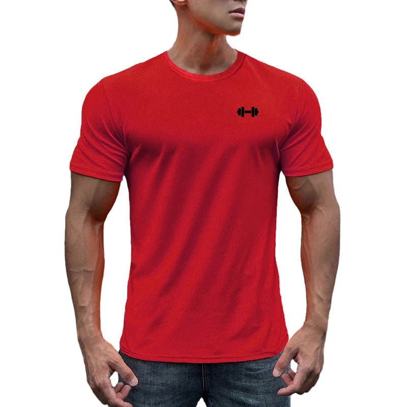 Gym Fitness Muscle Short Sleeve O-Neck Clothing Summer Mesh Breathable Quick Dry Cool T-shirt Mens Bodybuilding Running Shirts - Sun Studio