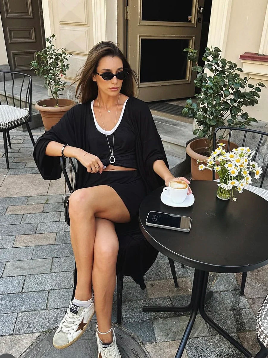 Hirsionsan Modal Soft Loose Sets Women 2026 Casual Two Pieces Long Sleeve T Shirts and High Waist Dresses Outfits Tracksuit