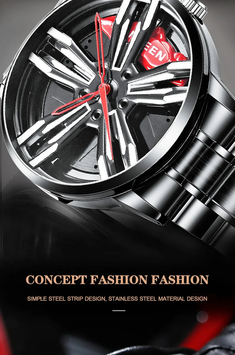 2025 New Racing Watches Men Custom Design Super Car Rim Watch Stainless Steel Black Retro Waterproof Watch Relogio Masculino - Sun Studio