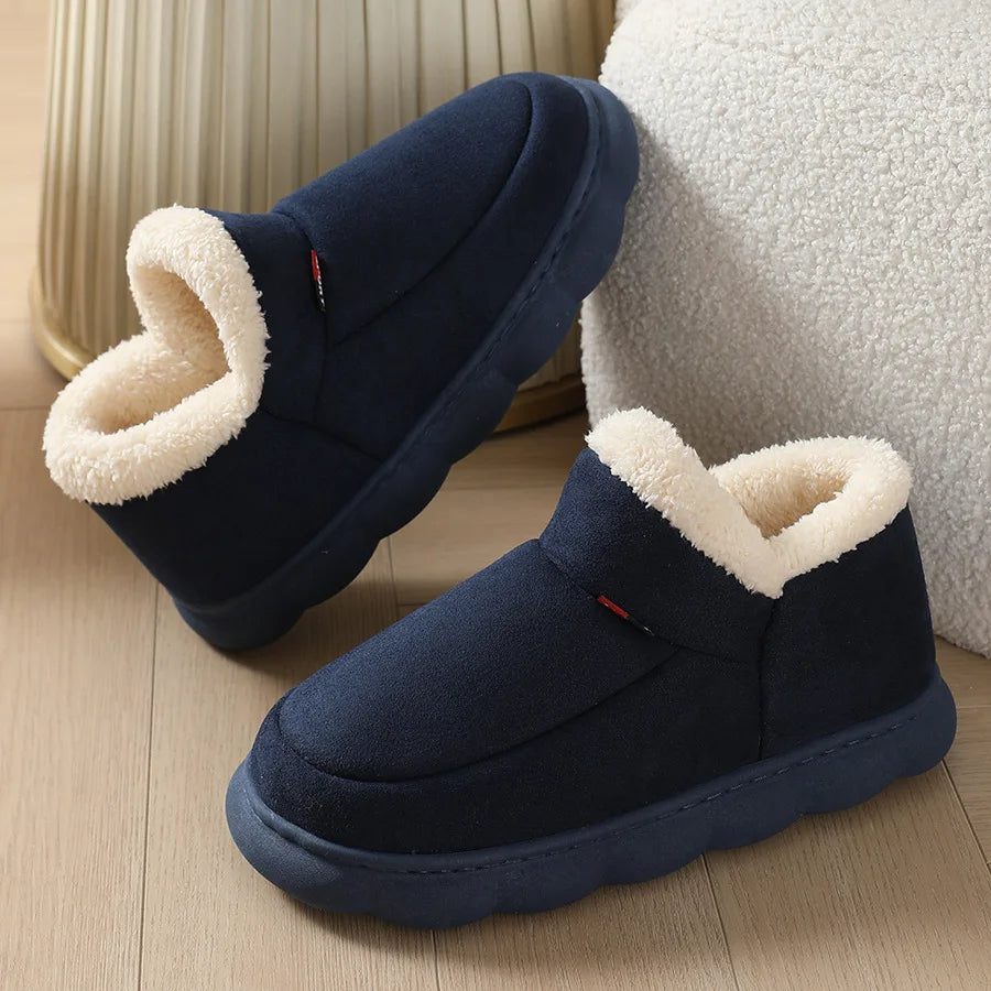 Asgard Herren Plüsch Plattform Hausschuhe Winter Warm Draußen Rutschfest Flauschig Weich Baumwollstiefel Innenmode Gemütlich Furry Flach-Hausschuh
