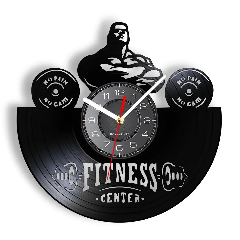 Fitness Equipment Thema Vinyl Schallplatte Fitness Wanduhr Heimdekoration LED Hintergrundbeleuchtung Moderne Fitness Uhr