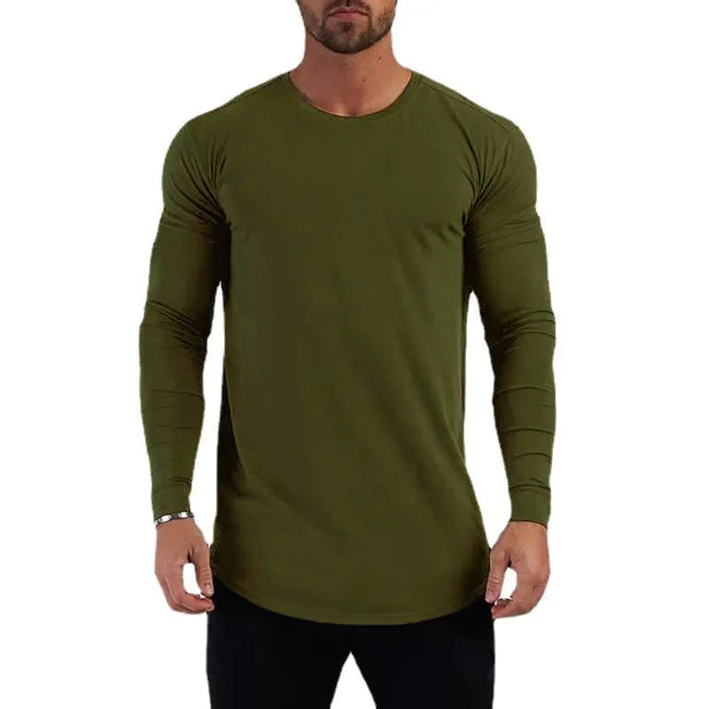 Plain Gym Fitness Bodybuilding Sport T-shirts Mens Casual Long Sleeve Cotton Shirts Cotton Breathable Workout Autumn Clothing - Sun Studio