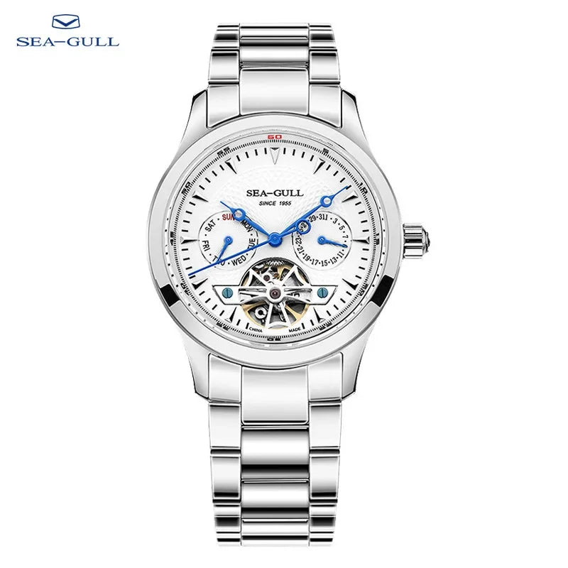 Sea-Gull Mechanical Men's Watch Hollow Flywheel Automatic Watch Multifunction 316L Stainless Steel Calendar Brand Watches M160S - Sun Studio