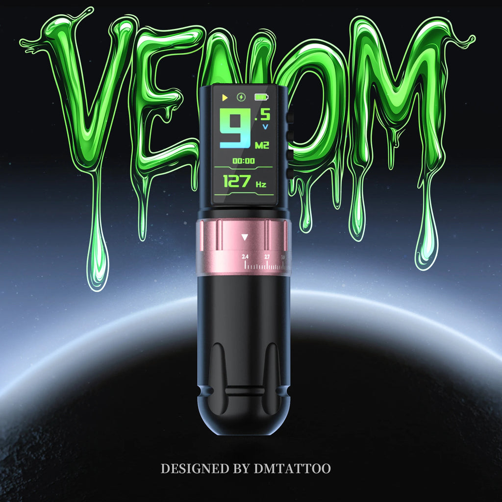 DM Venom Wireless Adjustable Stroke Tattoo Machine Adjustable Stroke 2.4-4.2mm With 2300mAh Powerful Color Screen Battery - Sun Studio