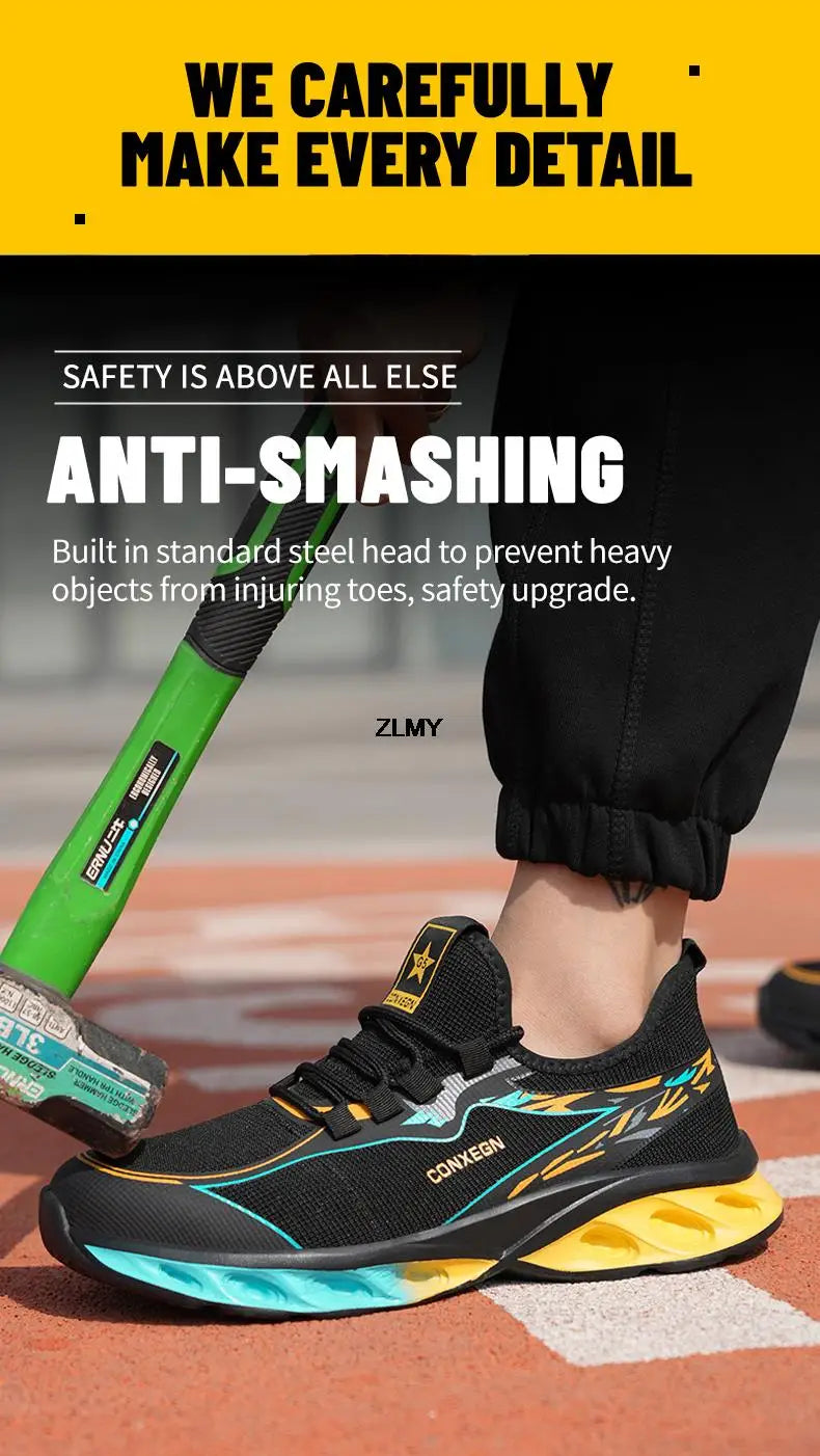 Fashion Safety Shoes for Men Steel Toe Sneakers Puncture Proof Industrial Work Shoes Man Breathable Work Safety Boots Anti-smash - Sun Studio