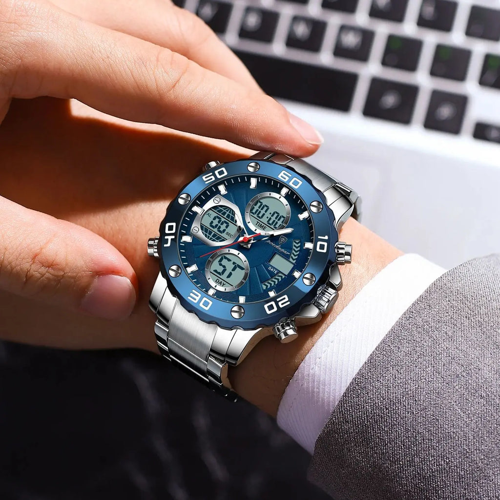POEDAGAR Military Men's Quartz Wristwatch LED Alarm Dual Display Men Watch Electronic Waterproof Outdoor Sports Watches for Men - Sun Studio