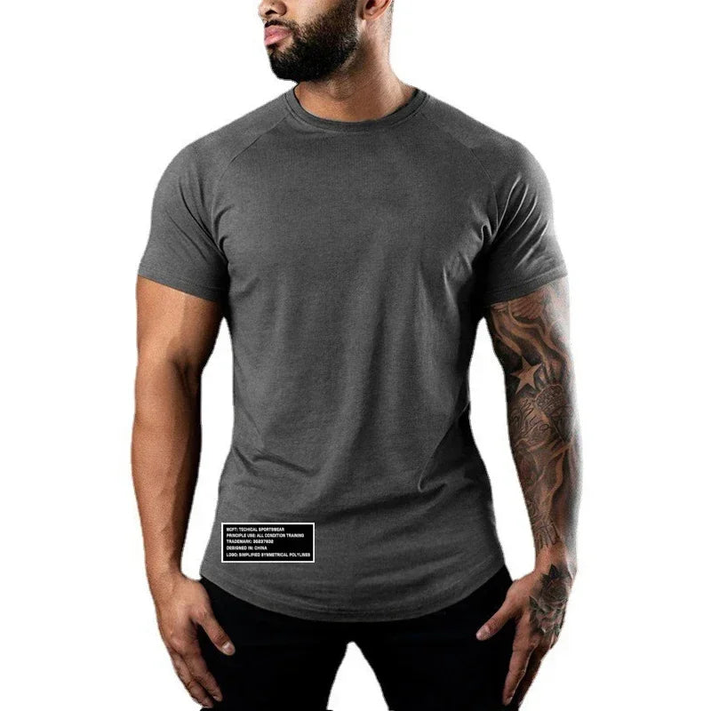 Gym Bodybuilding Muscle Sport Jogging Shirts Summer Cotton Breathable Short Sleeve Clothing Mens Casual Fitness Workout T-shirts - Sun Studio