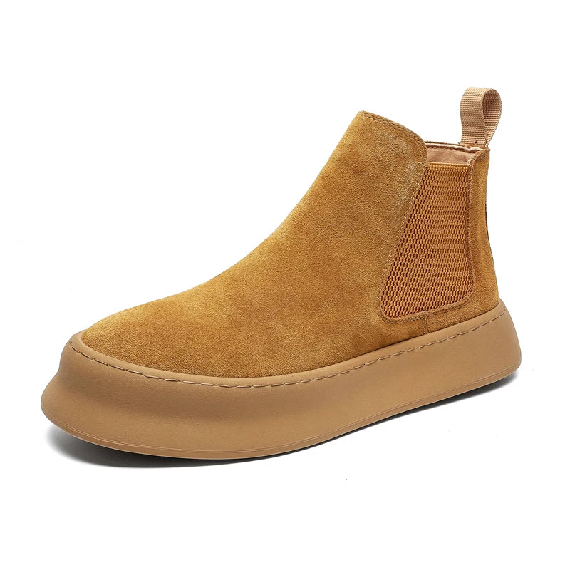 Mode Marke Herren Echtes Leder Mid Top Stiefel im Britischen Stil Herbst Winter Herren Rutschfeste und Abriebfeste Chelsea Boots
