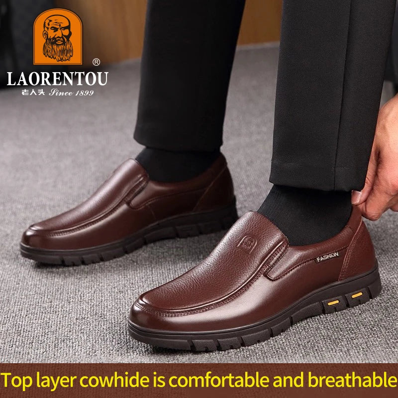 LAORENTOU genuine leather thick soled casual leather shoes for middle-aged and elderly fathers, oversized business shoes 66736 - Sun Studio