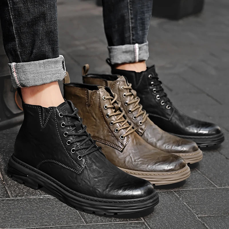 British Style Men's Interview Formal Boots High-end Business Short Boots Men's Winter Ankle Boots Trend High Top Shoes - Sun Studio