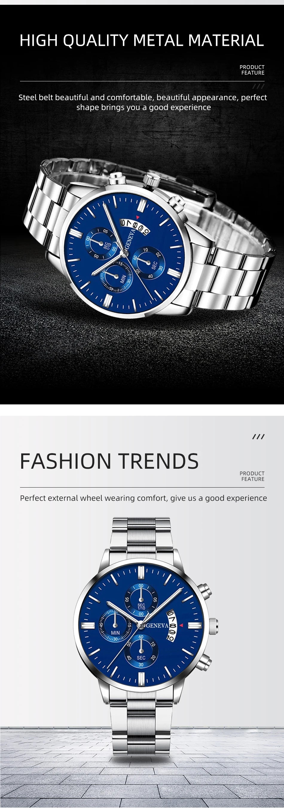 2023 Luxury Fashion Mens Watches Silver Stainless Steel Quartz Wrist Watch Men Business Watch Male Calendar Clock Reloj Hombre - Sun Studio