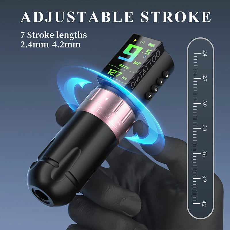 DM Venom Wireless Adjustable Stroke Tattoo Machine Adjustable Stroke 2.4-4.2mm With 2300mAh Powerful Color Screen Battery - Sun Studio