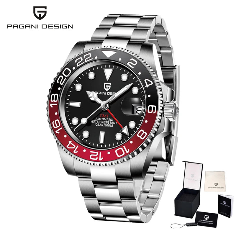 PAGANI DESIGN PD-1662 Luxury GMT Men Mechanical Wristwatch Sapphire Glass Stainless Steel 100M Waterproof Automatic Watches - Sun Studio