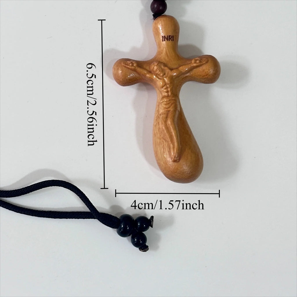 High-End Wooden Car Pendant, Creative Water Drop Shaped Cross Design, Handcrafted Real Wood Ornament for Vehicles & Home Decor - Sun Studio