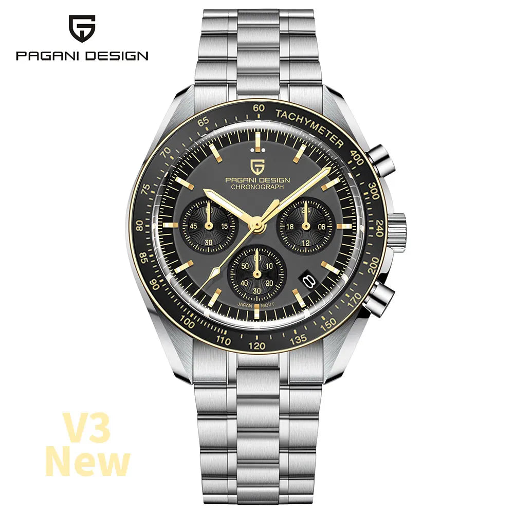 PAGANI DESIGN Monduhren Männer Quarz Uhr für Männer Auto Datum Geschwindigkeit Sport Chronograph AR Saphir Spiegel Armbanduhr 2025 Neu