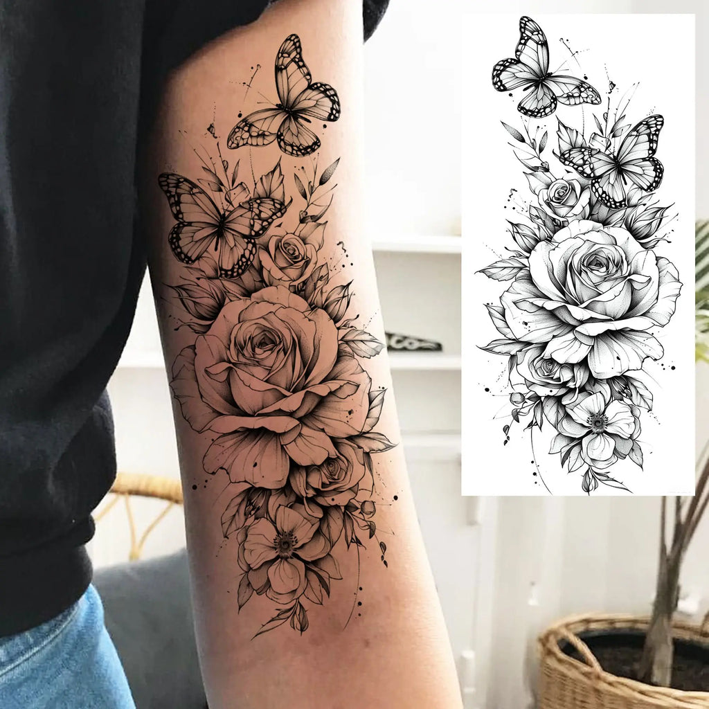 1 Sheet Beautiful Turtle With Flowers Temporary Tattoos Elephant Lion Tatoos Waterproof Realistic Animals Fake Tattoos Stickers - Sun Studio