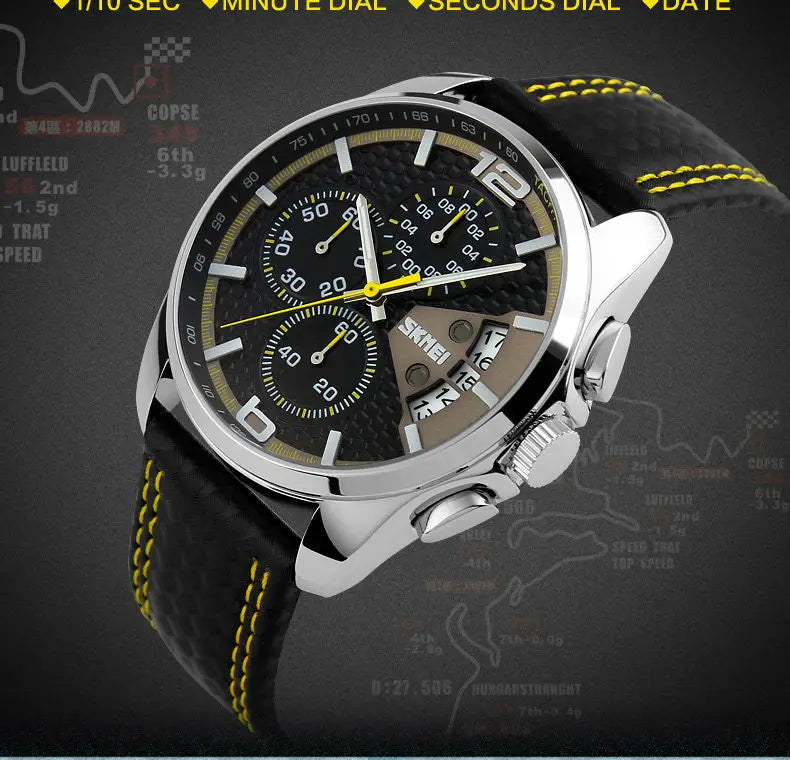 Skmei Top Brand Luxury Leather Strap 5Bar Waterproof Quartz Wristwatches Relogio Masculino Fashion Sport Mens Watches 9106 - Sun Studio
