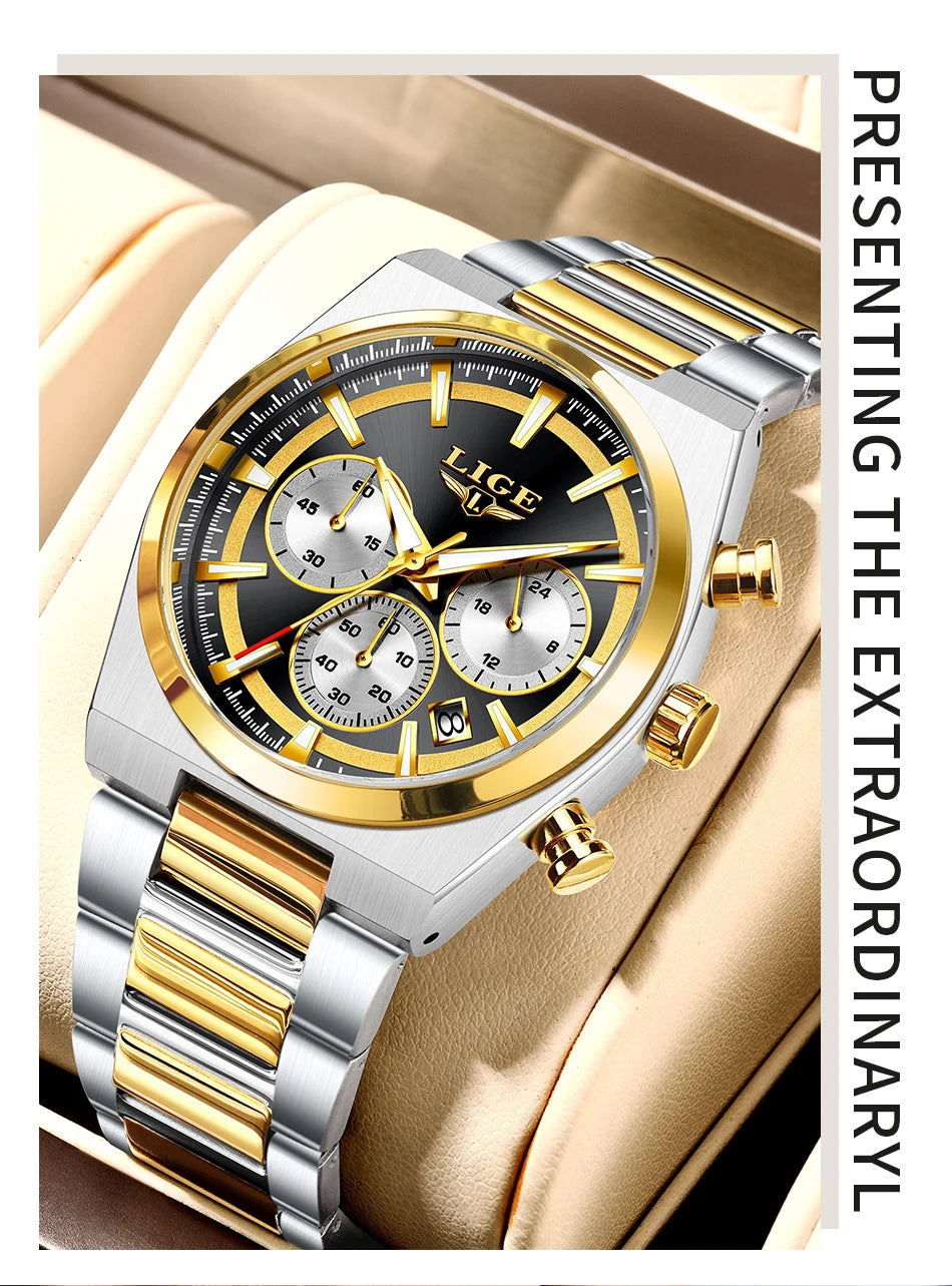 LIGE Top Luxury Man Quartz Watch Waterproof Luminous Date Chronograph Watches For Men Stainless Steel Fashion Men's Watch Reloj - Sun Studio