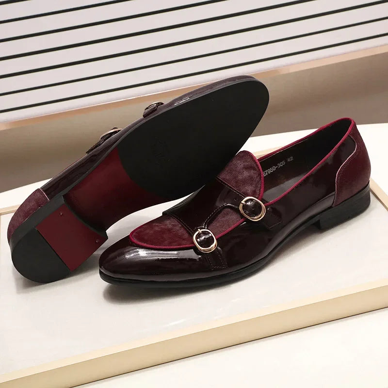 FELIX CHU Men's Patent Leather Monk Strap Dress Shoes Wedding Loafers Horse Hair Detail Casual Formal Party Gentlemen Footwear - Sun Studio