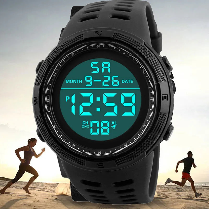 YIKAZE Men's Digital Electronic Watch Sports Glow 50mm Large Dial Student Outdoor Adventure Trend Multifunctional Watches Clock - Sun Studio