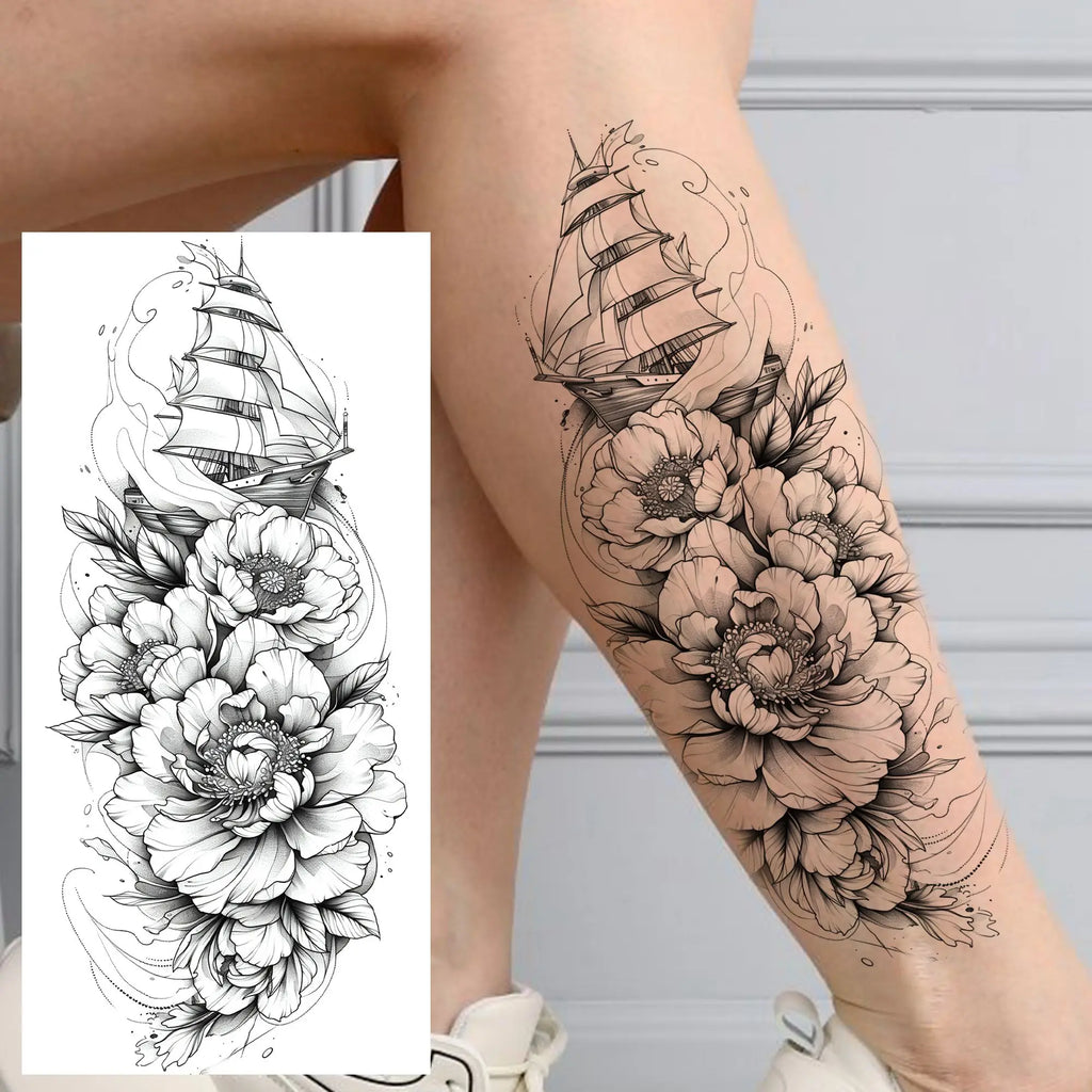1 Sheet Beautiful Turtle With Flowers Temporary Tattoos Elephant Lion Tatoos Waterproof Realistic Animals Fake Tattoos Stickers - Sun Studio