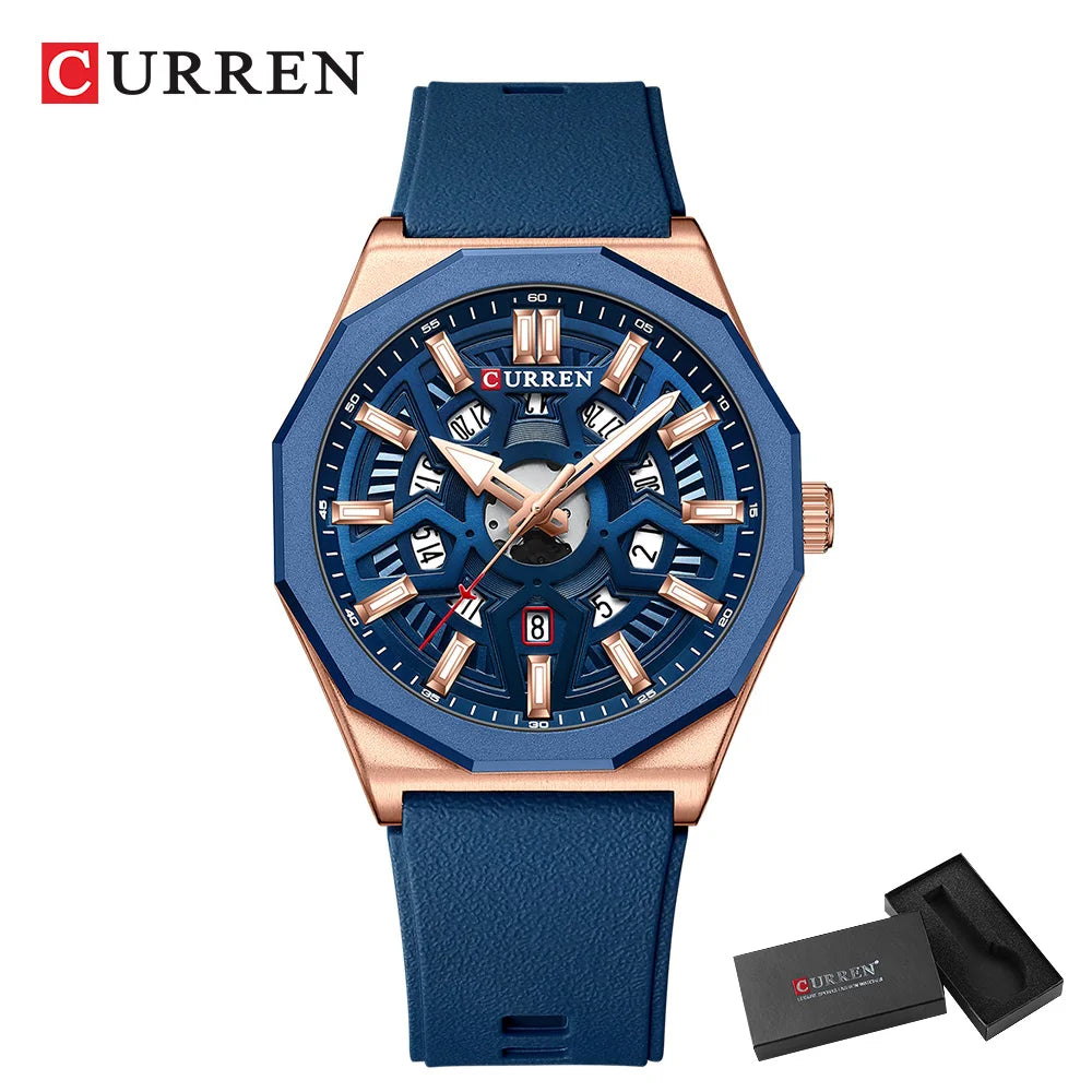 CURREN Mode Kreatives Design Uhren Männer Quarz Silikonarmband Datum Armbanduhren für Männer Uhr mit Leuchtzeigern