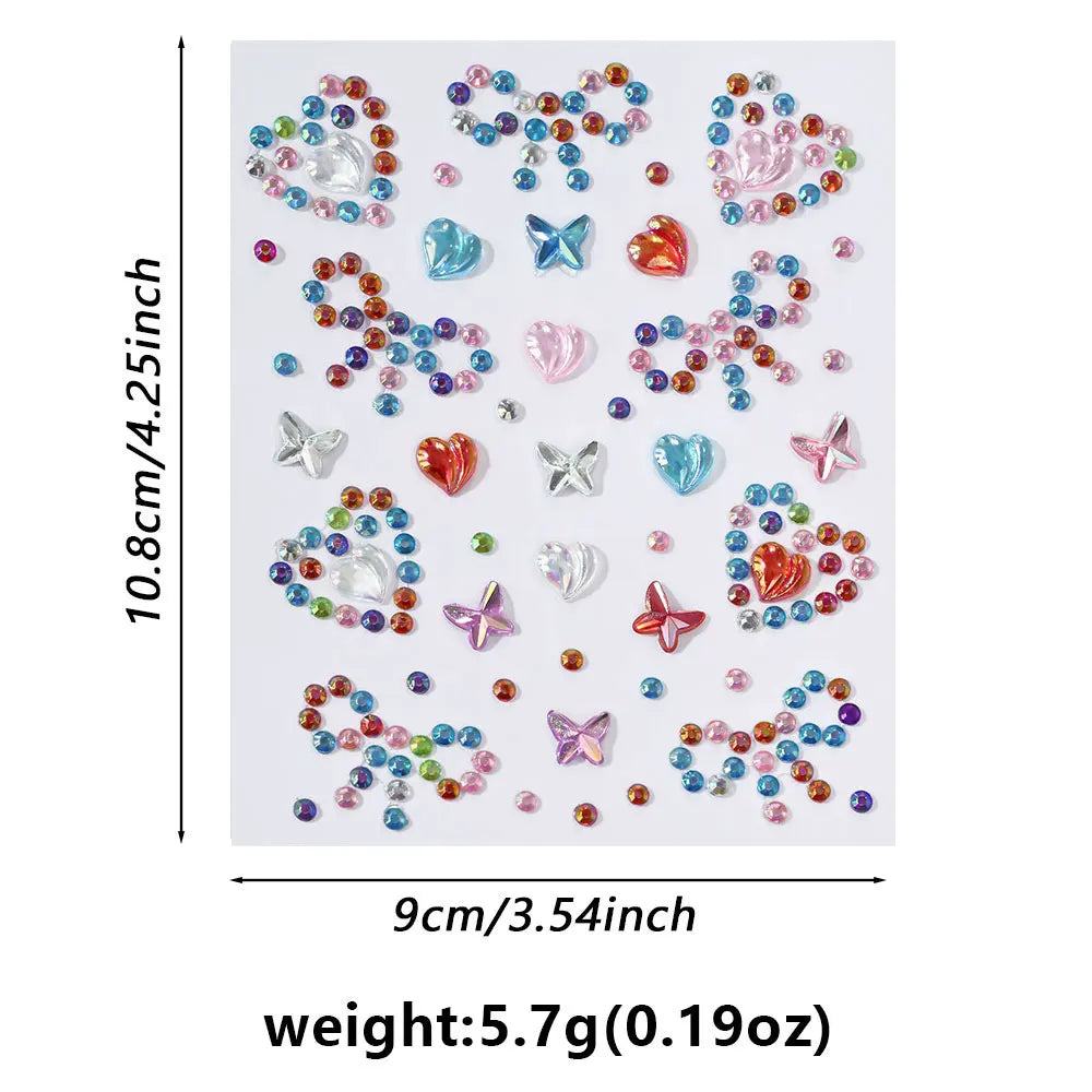 1Sheet 5D Mixed Shell Aurora Rhinestone Girl Face Stickers Hollow Star/Moon/Heart Self-Adhesive Cute Girl Make Up Diamond Decal - Sun Studio