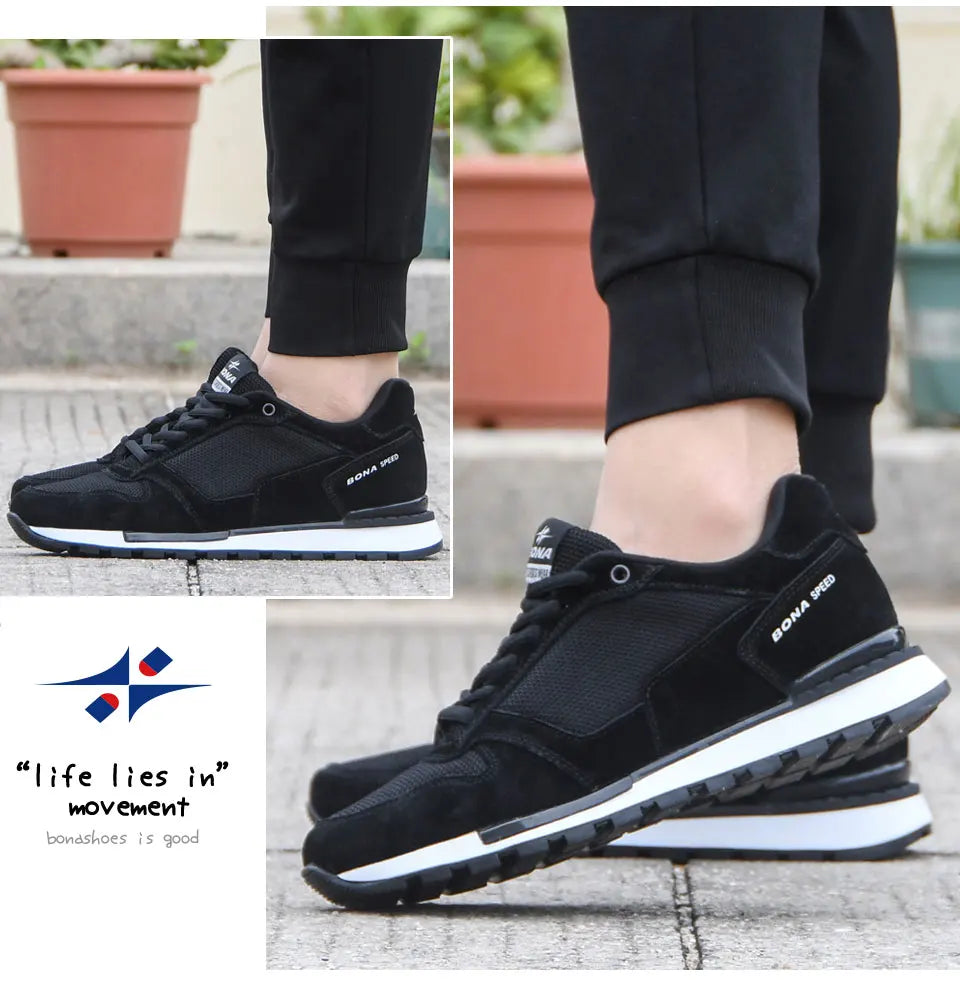 BONA 2022 New Designers Suede Casual Shoes Men Sneakers Outdoor Walking Shoes Man Comfortable Shoes Walking Footwear Mansculino - Sun Studio