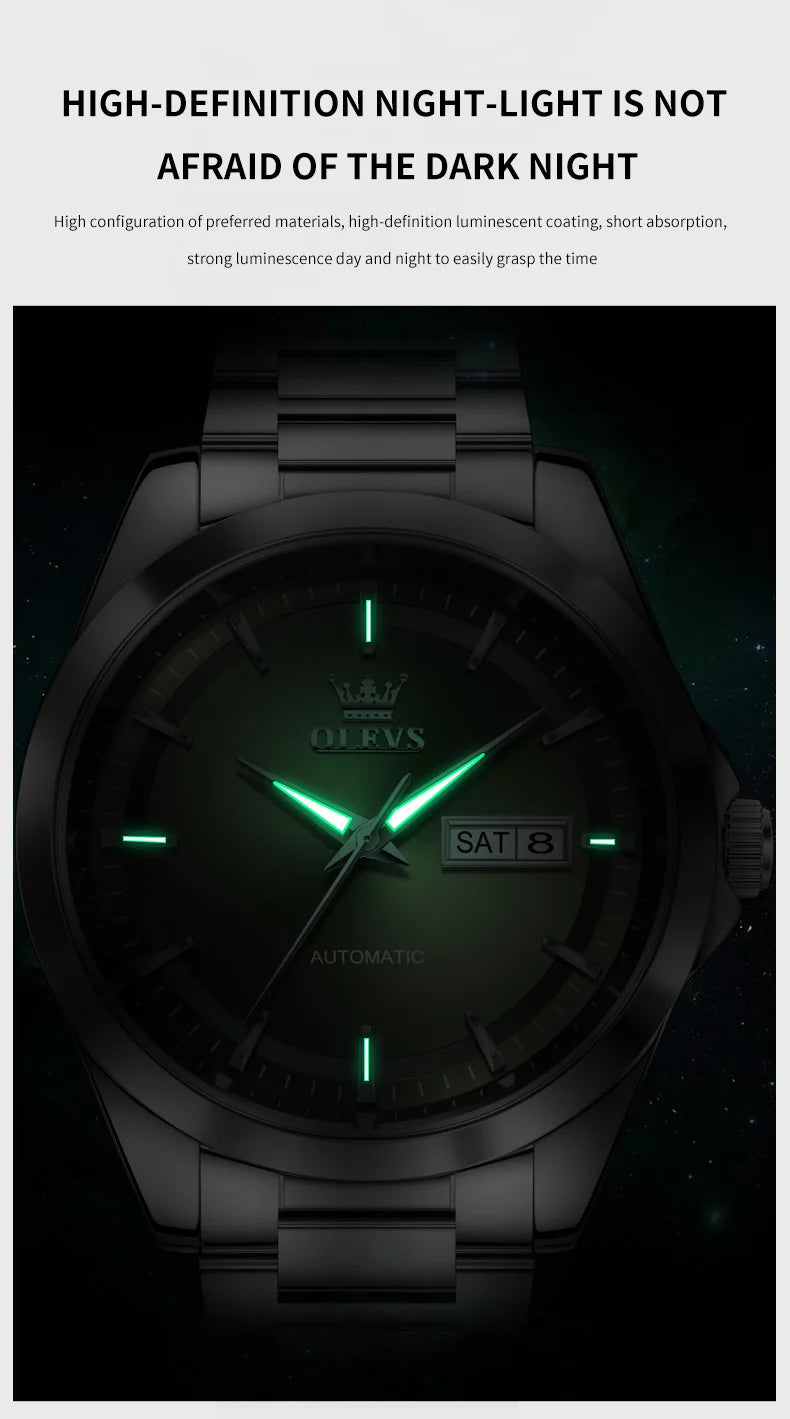 OLEVS 7090 Luxury Men's Watches Original Brand Automatic Mechanical Watches For Man Steel Strap Simple Business Men's Wristwatch - Sun Studio