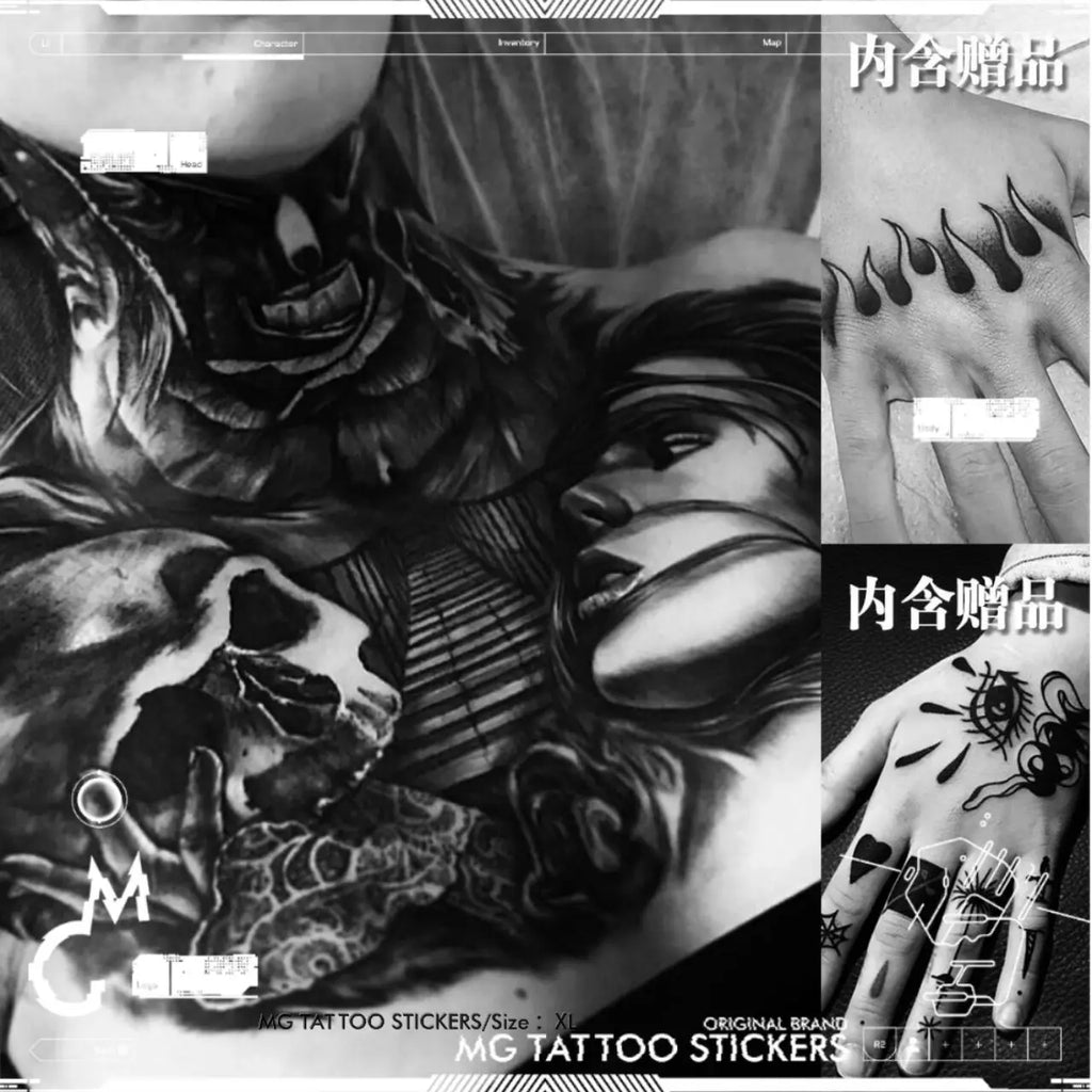 Lasting Skull Fake Tattoo for Woman Man Chest Art Tattoo Sticker Punk Skeleton Temporary Tattoos Waterproof Tatuajes Temporales - Sun Studio