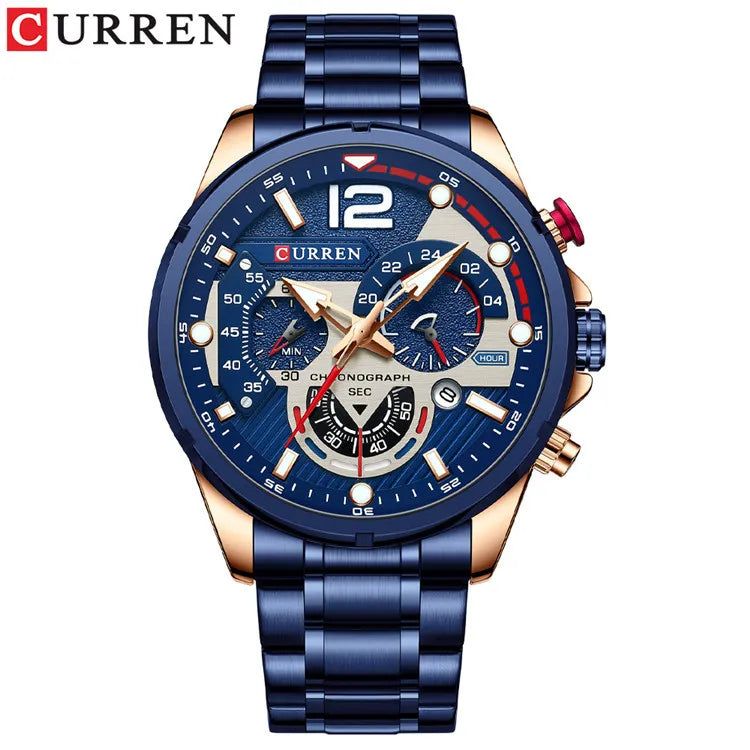 CURREN 8395 Herren Minimalistische Große Zifferblatt Uhr, Wasserfest Kalender Sechs-Hand Multifunktionale Quarz Uhr