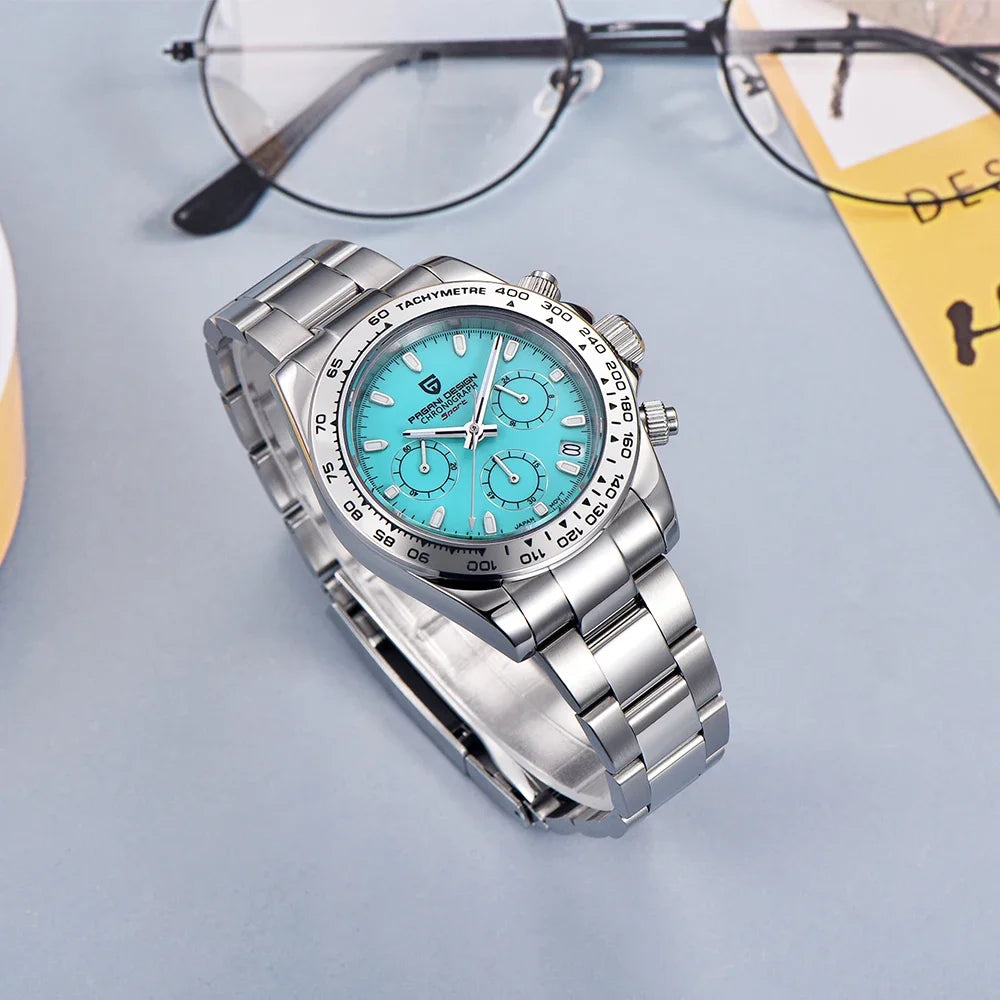 PAGANI DESIGN New Ceramic Bezel Men Quartz Wristwatches Luxurys Sapphire Glass Chronograph 100m Waterproof Stainless Watches Men - Sun Studio