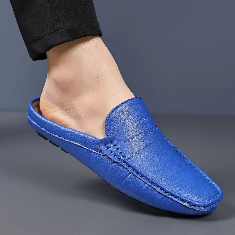 YRZL Loafers Summer Slip on Half Shoes for Men PU Leather Slippers Casual Breathable Comfy Loafers Moccasins Casual Shoes Men - Sun Studio