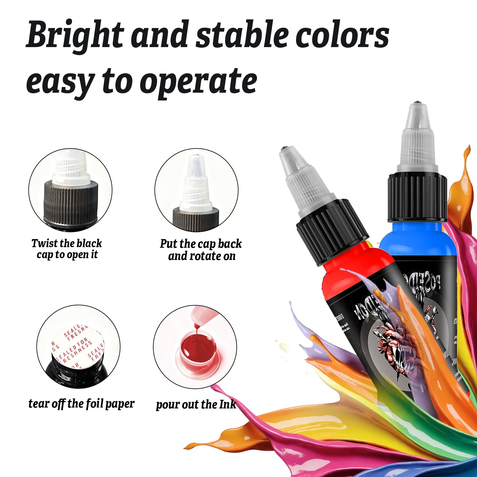 POSEIDON 30ML 5 Color Tattoo Ink Professional Longlasting Tattoo Pigment Permanent Body Art Pigment Tattoo Ink Tattoo Supplies - Sun Studio