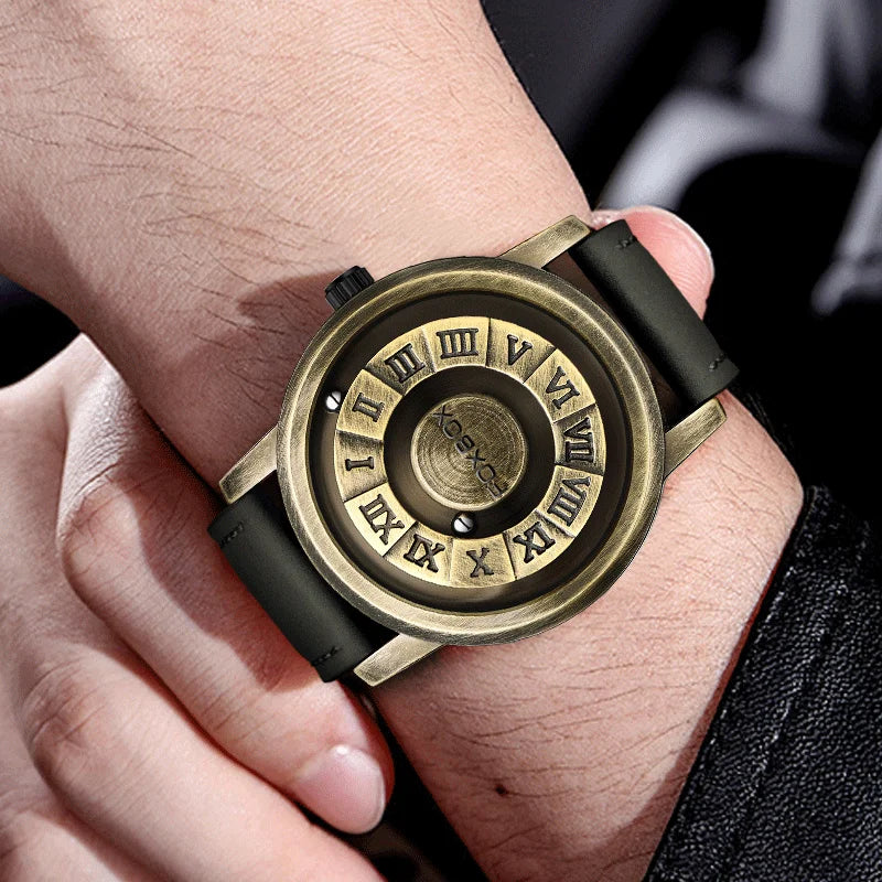 FOXBOX Men's Quartz Watch Fashion Personality Creative Scrolling Iron Ball Magnetic Pointer Waterproof for Male Watches Gift+Box - Sun Studio