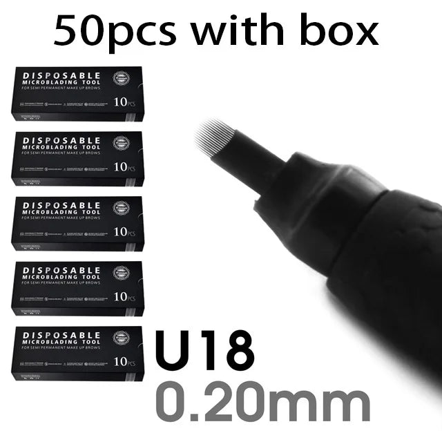 10/50Pcs Disposable Microblading Pen 0.15/0.18mm 18U Sterilized Permanent Makeup Eyebrow Tattoo Pen with U Blades - Sun Studio
