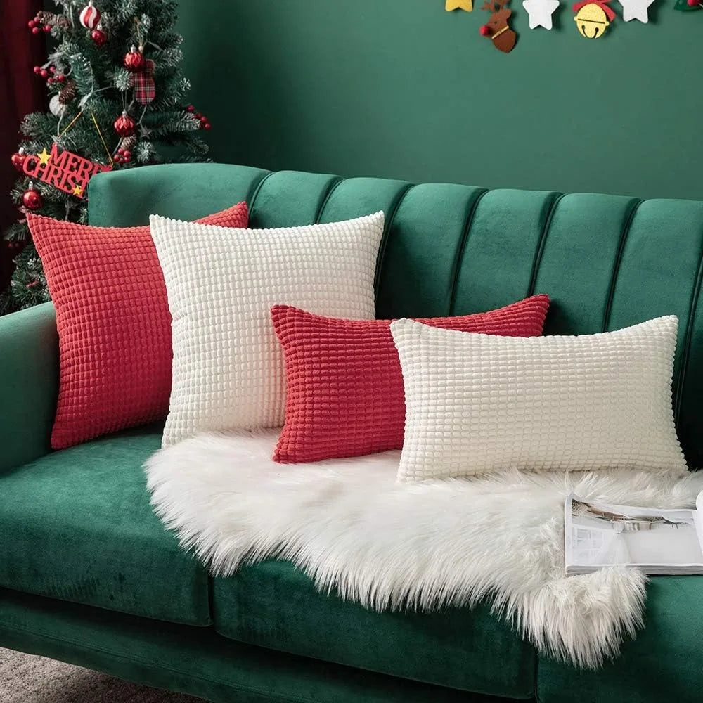 Christmas Red Throw Pillow Covers Decorative Christmas Pillow Covers Soft Corduroy Lumbar Pillow Covers, Cushion Case Home Decor - Sun Studio