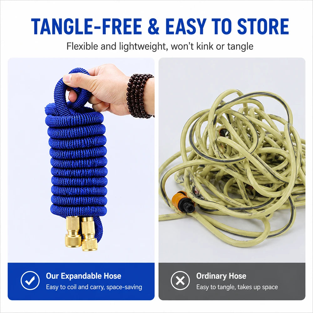 3X Telescopic TPE Water Hose Copper Plated Garden Hose for Car Wash Magic Telescopic Flexible Pipe Home Outdoor Watering - Sun Studio