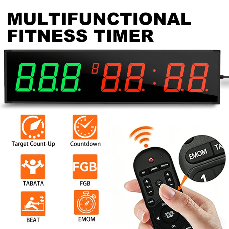 Gym Timer Large LED Display Wall Clock Gym Interval Workout Countdown Sports Training Clock Digital Time Timers for Fitness Home - Sun Studio