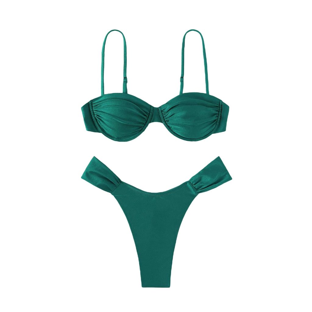 Neuer Hot Sale Sexy Damen Push-Up Gepolsterter BH Bikini Set Falten Badeanzug Badebekleidung Schwimmen Strand Badeanzug Bikini Set