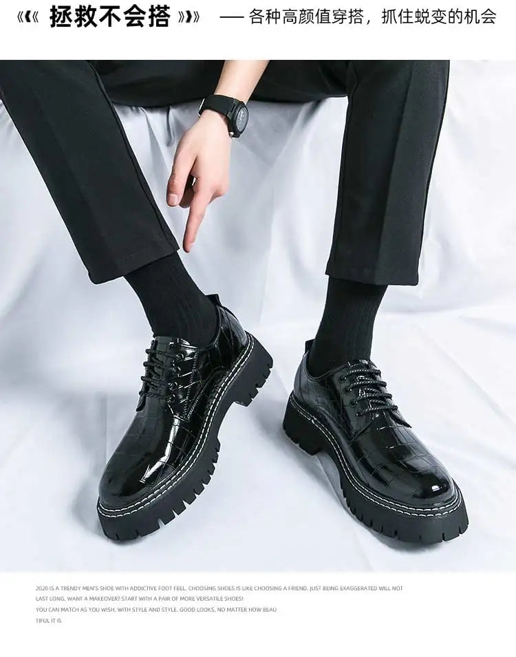 New Black Men Shoes Lace-up  Round Toe Stone Pattern Brown Gray Men Dress Shoes Size 38-46 - Sun Studio