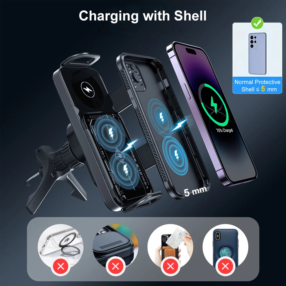 Car Wireless Charger DualCoil Fold Screen Car Phone Holder for Samsung Galaxy Z Fold 6 5 Flip 4 3 Fast Charging Vent Mount Stand - Sun Studio