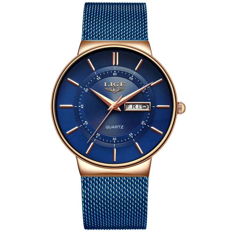 LIGE 2024 Luxus Herren Uhren Wasserdicht Ultra Dünn Datum Uhr Männer Stahlarmband Freizeit Quarz Uhr Männer Sport Armbanduhr Mann