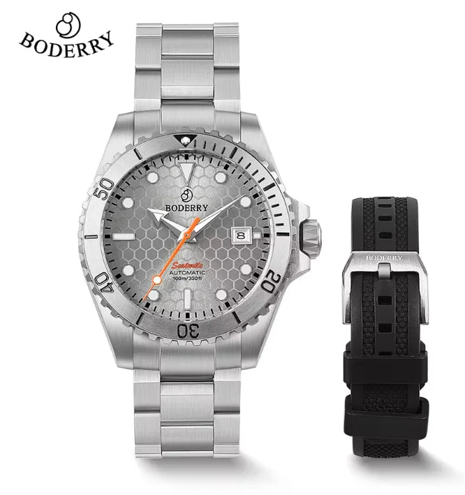 BODERRY Mens Automatic Watches Military Watch Mechanical Wristwatch Titanium Diver 100m Waterproof Sapphire C3 Luminous Sport - Sun Studio
