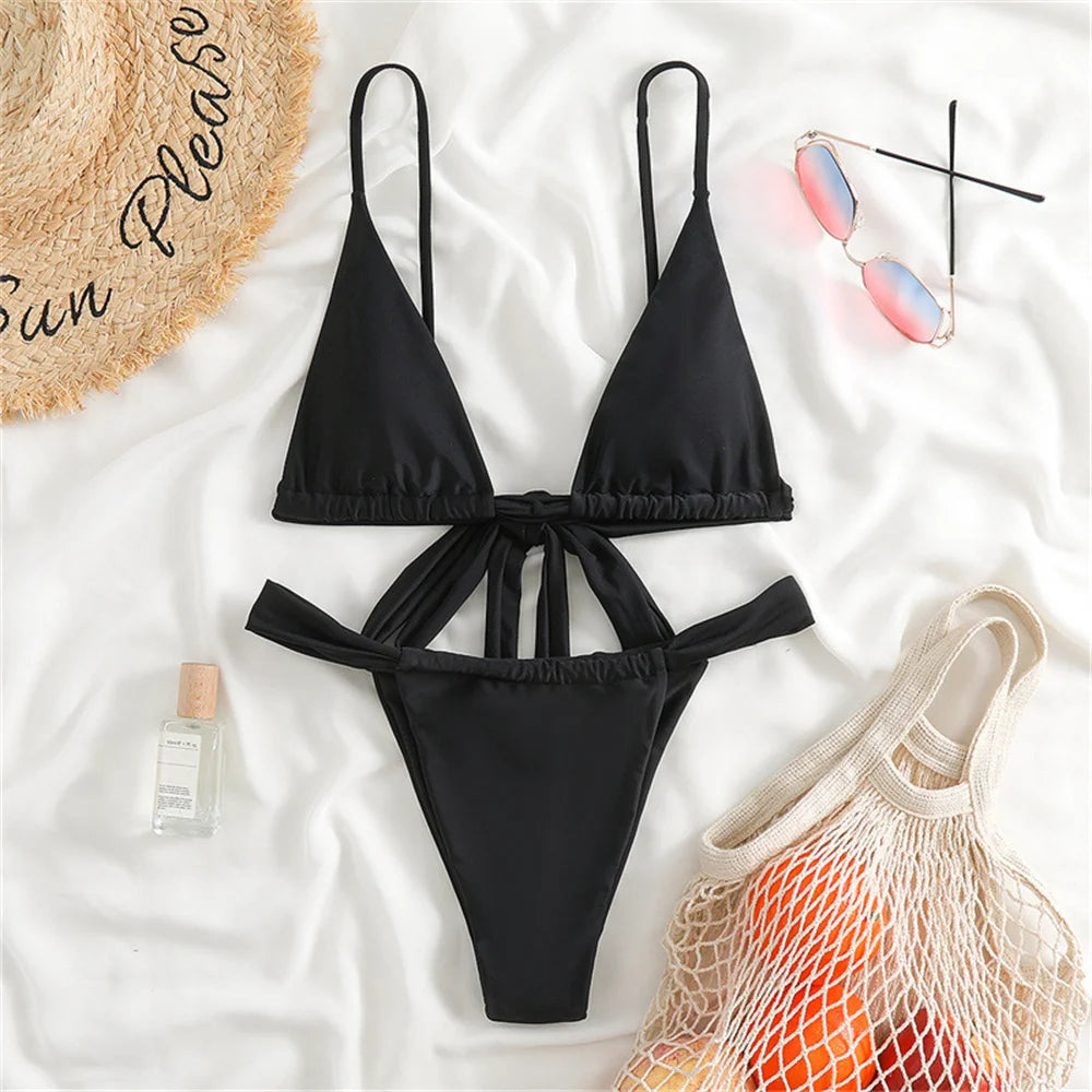 Purple Bikini Triangle Sling Extrem Push Up Swimsuit Backless Bandage Swimwear Women Holiday Beach Outfit Bathing Suit Sexys Set - Sun Studio
