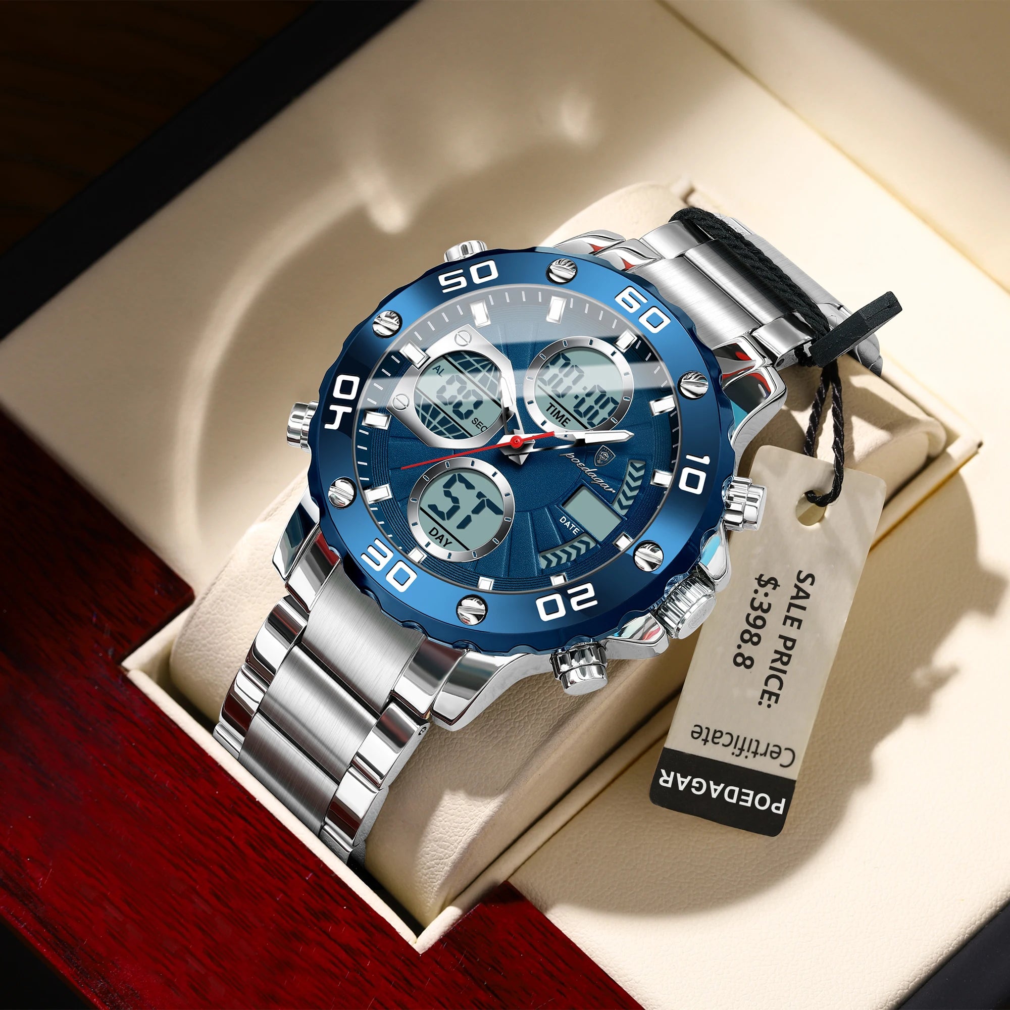 POEDAGAR Military Men's Quartz Wristwatch LED Alarm Dual Display Men Watch Electronic Waterproof Outdoor Sports Watches for Men - Sun Studio