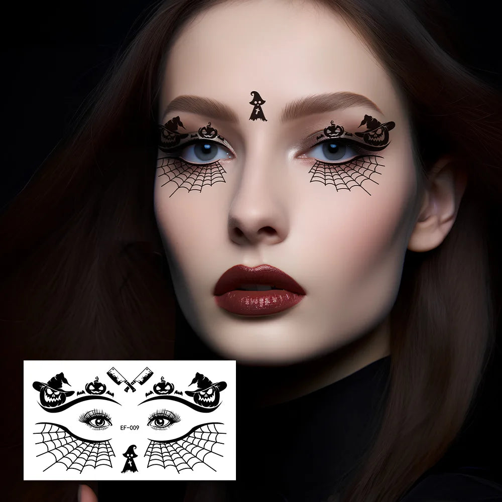 10pcs/set Halloween Horror Pumpkin Spider Face Temporary Tattoo Sticker Fake Tattoos Stickers Waterproof For Party Gift - Sun Studio