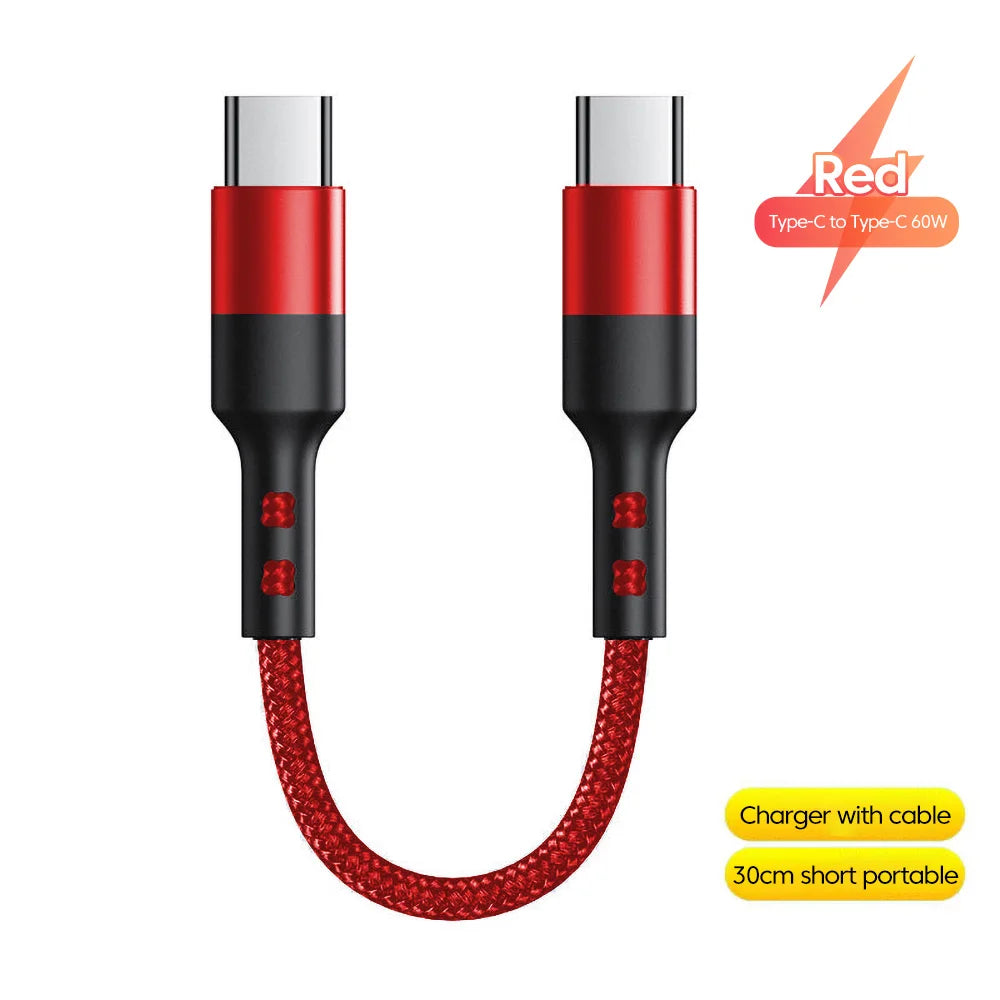 30cm Cable USB C to Type C PD60w Lightning PD27w Fast Charging Data Transfer Cable For iPhone 15 Xiaomi Huawei Samsung Cellphone - Sun Studio