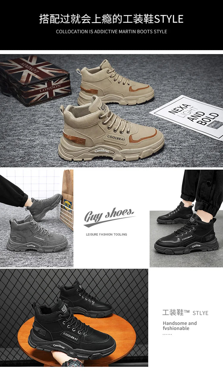 2026 new Men's High Top Boots Trendy Black Motorcycle Boots Outdoor Warm Platform Boots Men Lace-up Leather Boot Bota Masculina - Sun Studio